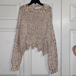 Multicolor and Cream Confetti Distressed Sweater
